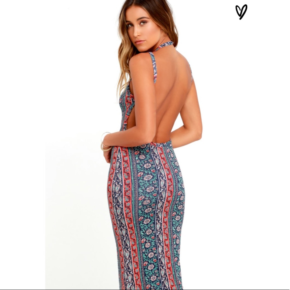 Lulus Kiss the Sky Navy Blue Print Midi Dress